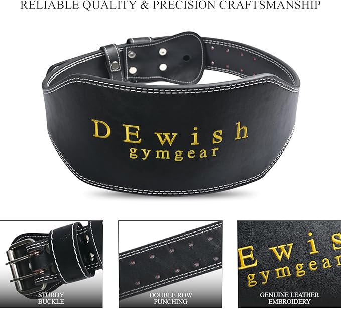 10 Adjustable Holes Genuine Leather Weightlifting Belt, 4”& 6”Width, Double Prong Power Belt for Gym Bodybuilding, weightlifting, powerlifting, squats and deadlifts