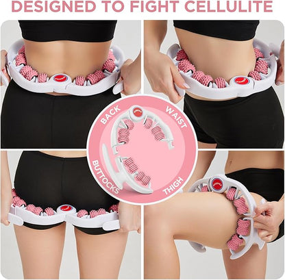 Cellulite Massage Tool - Lymphatic Drainage Massager - Muscle Roller, Deep Fascia Massage, Dimpled Skin Removal, Legs/Thighs/Buttocks, Anti-Cellulite Roller, Smooth Skin, Pain Relief (Pink)