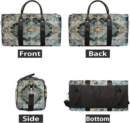 Travel Duffel Bag Flowers Patterns Carpet Sport Tote Gym Bag Waterproof Foldable Carryon Weekend Overnight Training Handbag Sports Duffle Bags for Women Men Boys Girls