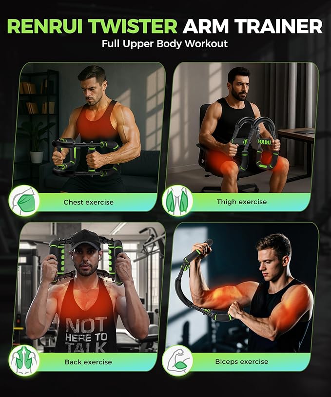 Twister Arm Trainer, Adjustable 5 Resistance Levels (40-130 lbs) Chest & Arm Workout Equipment for Men & Women, Ergonomic Home Gym Strength Trainer with Anti-Slip Handles & Carry Bag (Green)