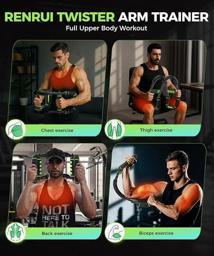 Twister Arm Trainer, Adjustable 5 Resistance Levels (40-130 lbs) Chest & Arm Workout Equipment for Men & Women, Ergonomic Home Gym Strength Trainer with Anti-Slip Handles & Carry Bag (Green)