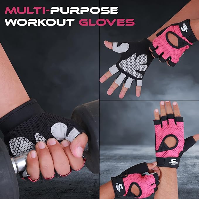 SAWANS Gym Gloves for Men & Women Ladies Weight Lifting Gloves Fitness Workout Breathable Training Non-Slip Grip Silicone Palm Protection Exercise Snug fit Hanging Pull-Ups Dumbbell