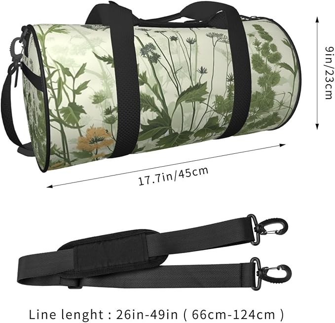 Sports Gym Bag for Women Men Travel Duffel Bag Tote Weekender Bag Carry on Overnight Bag for Travel Swimming Fitness Workout Sports Foliage and Herbs with Dragonflies Winged Duffle Bag