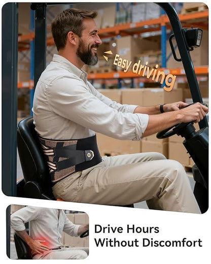 Copper-Infused Back Brace for Men Lower Back Pain Relief [Medical-Grade & Stronger Support] Lumbar Support Belt with Support System for Women - Back Support Brace for Heavy Lifting and Work