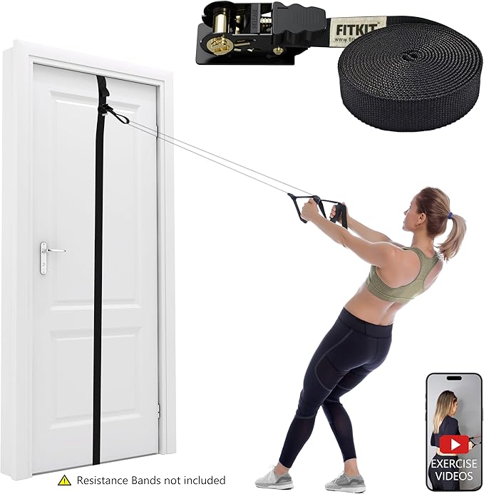 FITKIT Door and Wall Sliding Anchor Straps with Movable Multi Points for Resistance Bands, Workout Attachment for Home Gym, Fits 6-8 ft Doors