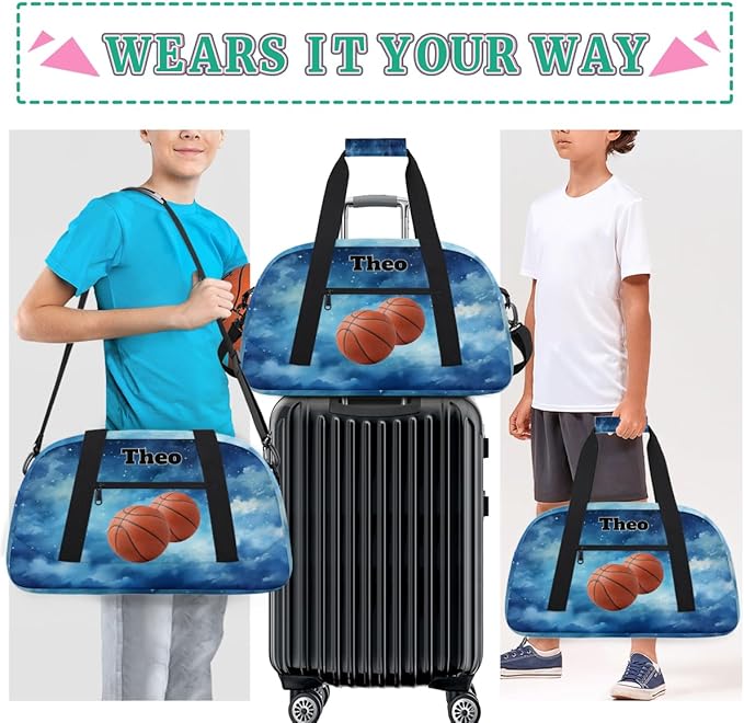 Custom Basketball Sports Bag for Men Boys, Personalized Sport Bag Travel Overnight Small Duffel Bag Gymnastics Workout Sleepover Overnight Bag, Watercolor Blue Galaxy Starry Sky