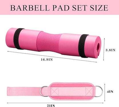 Gym Barbell Pad Set for Squat,Hip Thrusts, Lunges, Leg Day, Standard Olympic Bar Pad with 2 Gym Ankle Safety Straps, 2 Workout Gloves, Barbell Pads, Gym Accessories for Women with Carry Bag