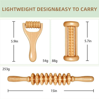 3Pcs Wood Therapy Massage Tools, Lymphatic Drainage & Maderoterapia Kit for Body Sculpting, Anti Cellulite, Wooden Muscle Roller for Deep Tissue, Back, Legs, Foot Roller for Plantar Fasciitis