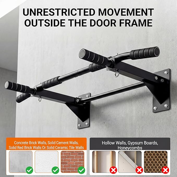 Pull Up Bar Wall Mounted - Multifunctional Wall Mounted Pull Up Bar for Home Gym, Workout Strength Training Equipment, Chin-Up Bar with 2 Suspension Anchors, Fits 16" & 24" Studs