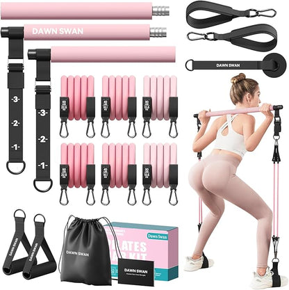 Pilates Bar Kit with Resistance Bands – Adjustable Home Gym Workout Equipment for Women & Men – Portable Pilates Equipment for Squats, Yoga & Full Body Toning