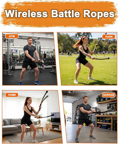 Ropeless Battle Ropes Cordless Adjustable Weighted Portable Home Gym Exercise Rope with Storage Bag Training Equipment for Men & Women Full Body Strength Fitness and Workout