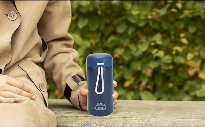 9oz Water Bottle Small Double Wall Insulated Mug,304 Stainless Steel for Hot&Cold Drinks,Leak Proof Water Bottle Vacuum Insulation with Carry Handle Dark Blue