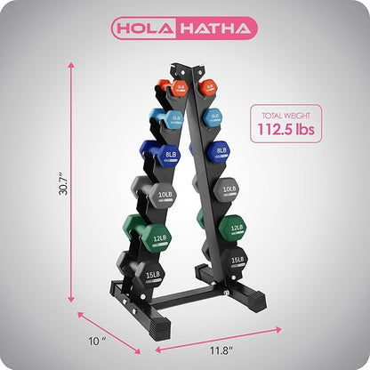 HolaHatha 2, 3, 5, 8, and 10 Pound Neoprene Dumbbell Free Hand Weight Set with Rack, Ideal for Home Exercises to Gain Tone and Definition, Pastel
