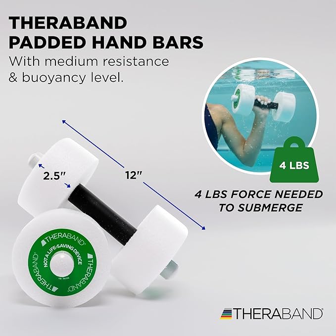 THERABAND Water Weights, Aquatic Dumbbells for Pool Fitness, 2 Foam Weights with Padded Grip for Water Aerobics, Therapy, Workouts, Pool Exercise Equipment, Aqua Training