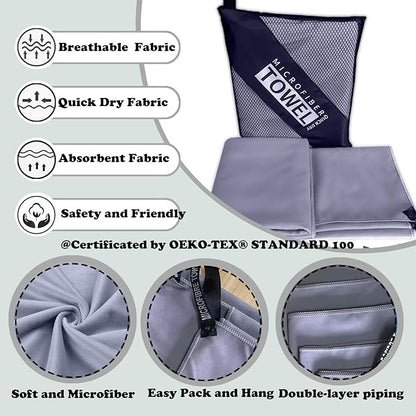Reusable Quick Dry Beach Towels,Microfiber Travel Towel,Compressed Lightweight Bath Towel for Beach Hiking Gym Yoga Travel Sports Swimming Camping(Grey, 16"*32")