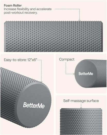 BetterMe Foam Roller for Muscle Recovery – High Density Exercise Roller for Back &Legs – Deep Tissue Massage Roller for Tension, Relief & Stretching (Stone Gray)