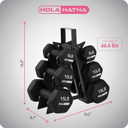 HolaHatha 2, 3, 5, 8, and 10 Pound Neoprene Dumbbell Free Hand Weight Set with Rack, Ideal for Home Exercises to Gain Tone and Definition, Pastel