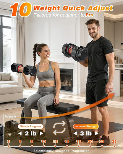 XDDIAS Adjustable Dumbbell Set of 2, 25/55/80/90LB Dumbbell Set- 1-Hand Fast Adjustment with Anti-Slip Handle, Compact Free Weights Dumbbells Set for Men/Women Home Gym Strength Training Equipment