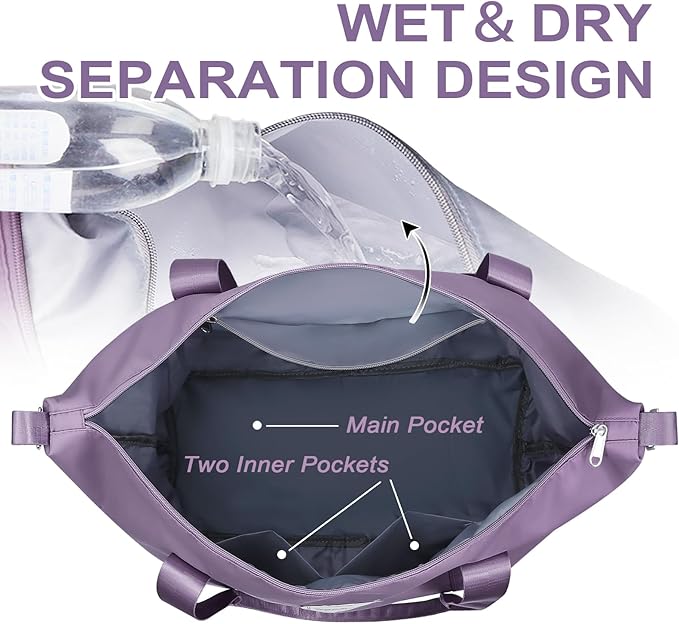 WOOMADA Weekender Bag for Women, Travel Duffel Bags with Shoe Compartment & Wet Pocket, Personal Item Bag for Airlines