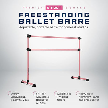 VITA Barre Portable Freestanding Double Ballet Barre, Prodigy, Aluminum | Adjustable Height, USA Made, Home or Gym Exercise Equipment for Kids & Adults | Dance, Fitness, Pilates