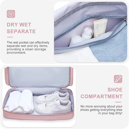 Small Gym Bag for Women, Travel Duffle Bag Carry On Weekender Bag with Shoe Compartment