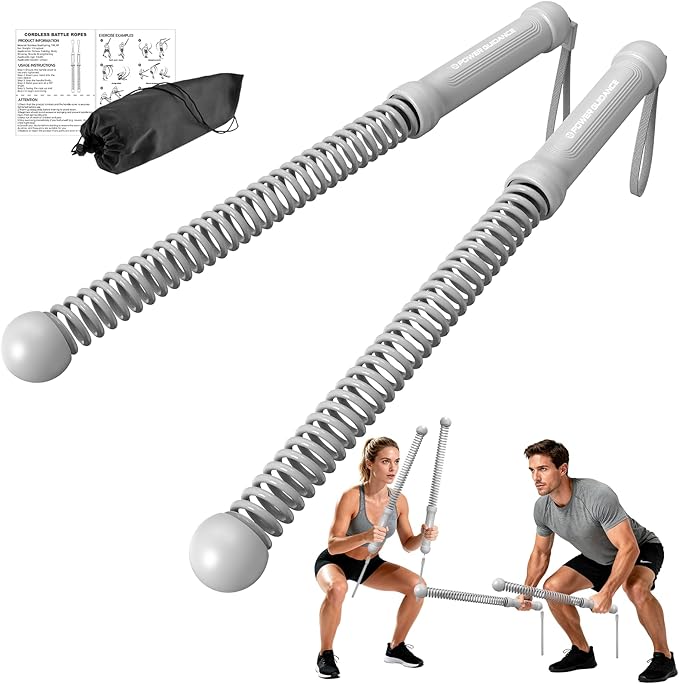 POWER GUIDENCE 2pcs Ropeless Battle Ropes for Home Gym, Portable Battle Ropes for HIIT Workouts, Small Space, Travel & Apartment Training Equipment for Men & Women