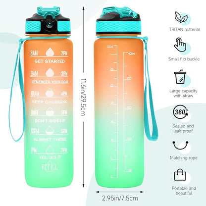 32 oz Water Bottles with Times to Drink and Straw, Motivational Water Bottle with Time Marker, Leakproof & BPA Free, Drinking Sports Water Bottle WIth Hand Strap for Fitness, Gym & Outdoor (orange-1)