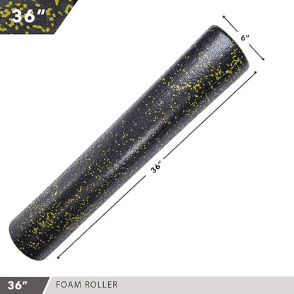 Day 1 Fitness High Density Muscle Foam Rollers - Sports Massage Rollers for Stretching, Physical Therapy, Deep Tissue, Myofascial Release - Ideal for Exercise and Pain Relief - Speckled Yellow, 24”