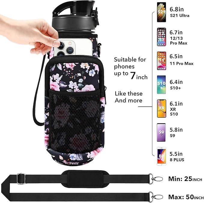 32 oz Water Bottles with Straw & Strap, Motivational Water Bottles with Times to Drink, BPA Free Reusable Sports Water Bottle with Sleeve Carrier for Hiking, Travel, Running or Fitness
