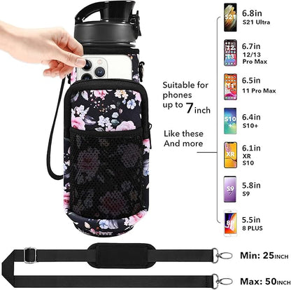 32 oz Water Bottles with Straw & Strap, Motivational Water Bottles with Times to Drink, BPA Free Reusable Sports Water Bottle with Sleeve Carrier for Hiking, Travel, Running or Fitness