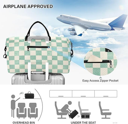 senya Weekender Bags Travel Duffel Gym Bag Mint Cream Checkerboard Carry on Overnight Tote Bag with Toiletry Bag for Airplane Travel Trip Gym Yoga, g366833926p1006c1071s2442
