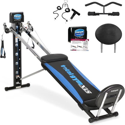 Total Gym Home Workout Machine, XLS Exercise Equipment w/ Squat Stand, Leg Pull & Ankle Cuffs - Adjustable and Portable Fitness Machine for Body Weight Training