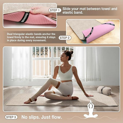 Hot Yoga Towel,Microfiber Yoga Mat Towels Non Slip for Hot Yoga Absorbent Microfiber Sweat Anti-Slip Cover,Bikram,Pilates,Exercise,Fitness 28 inch X 72 inch Beige 2 Pack