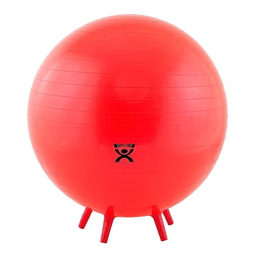 CanDo 30-1894 Non-Slip Inflatable Exercise Ball with Stability Feet for Exercise, Workout, Core Training, Stability, Yoga, Pilates, Balance Training in Gym, Office, Home, Classroom. Red, 30"