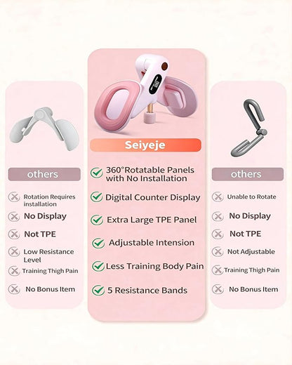 Thigh Master, Kegel Exerciser for Women, Pelvic Floor & Hip Trainer with 5 Resistance Bands, Thigh Glutes and Leg Slimming, Light Pink, Home Fitness Equipment