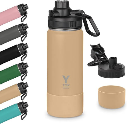 Y TOP 18 oz Insulated Water Bottle Leak Proof Spout Lid Fits in Car Cup Holder – Double Wall Dishwasher Safe Easy Clean stainless steel drinking water bottle for Gym Kids Sports Travel Hiking School