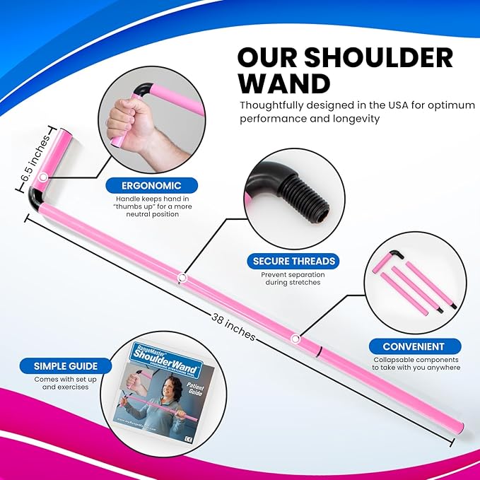 RangeMaster ShoulderWand Therapy Stretching Tool│Collapsible Stretching Bar│Physical Therapy Tool for Recovery and Increasing Motion (Pink)