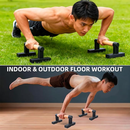 1 Pair Wooden Parallettes Push Up Bars for Men, Strength Training Pushup Stands Handles for Home Calisthenics, Fitness, Floor Workouts Bars Solid Wood with Metal Bracket - Support 600 lbs