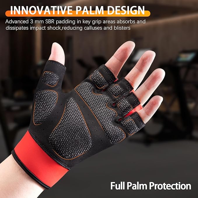 Workout Gloves for Men and Women, Gym Gloves for Weight Lifting, Exercise, Cycling, Training & Fitness, Fingerless with Padded Grip, Full Palm Protection & Breathable Design