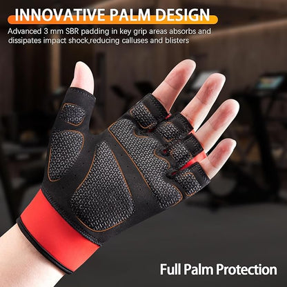 Workout Gloves for Men and Women, Gym Gloves for Weight Lifting, Exercise, Cycling, Training & Fitness, Fingerless with Padded Grip, Full Palm Protection & Breathable Design