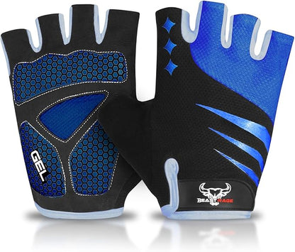 BEAST RAGE Half Finger Cycling Gloves for Men Women, Gel Padded Anti-Slip Shock Absorbing Weight Lifting Gym Gloves Cycle Mountain Bike Gloves for MTB, Biking, Hiking
