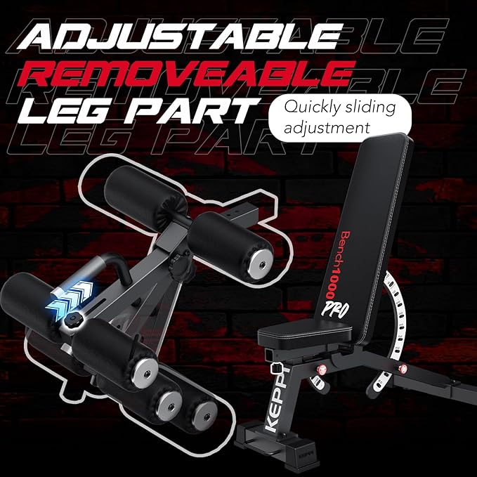Keppi 1200LB Weight Bench, Heavy Duty Bench1000 PRO Adjustable Workout Bench Press Set for Home Gym Strength Training, Removable Foot Catch for Incline Flat Decline Sit Up Bench for Full Body Fitness