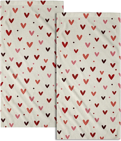 Valentine's Hand Towels Set of 2 Pink Red Love Heart Dot Decor Kitchen Towels 28’’x14’’Happy Holiday Wedding Anniversary Beige Dish Towel Super Soft Tea Towels for Bathroom Gym Spa