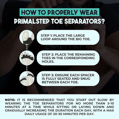 VYCE PrimalStep Toe Separators, Spreaders, Spacers, Straightener to Correct Toes for Men and Women, Bunion Corrector, Plantar Fasciitis and Athletic Mobility, S/M