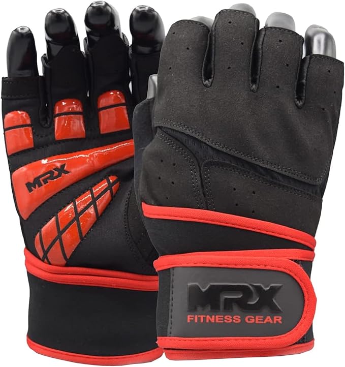 MRX Weightlifting Gloves for Men Workout Gloves Mens Wrist Support Lifting Gloves Male Gym Gloves | Workout Gym Accessories for Men Weight Lifting Fingerless Gym Exercise for Powerlifting