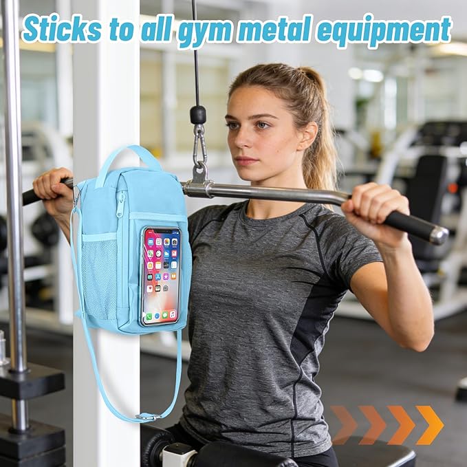 Magnetic Gym Water Bottle Bag with Strong Magnet Holder for Men and Women, Small Carrying Pouch for Phone Keys and Earbuds, Secure Metal Attachment for Gym and Sports Use
