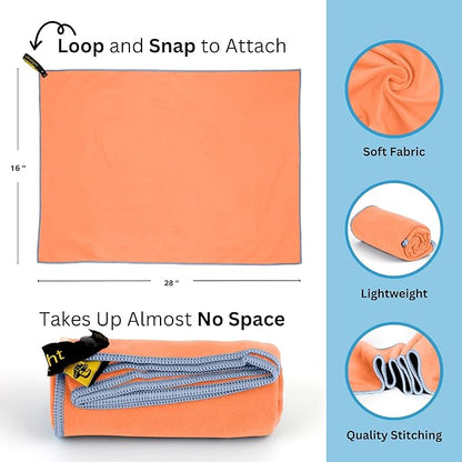 Backpacking Ultralight Quick Dry Microfiber Soft Fast Drying Hand and Face Towel Wash Cloth Camping Yoga Hiking Active Lifestyle Small (Orange, Medium)