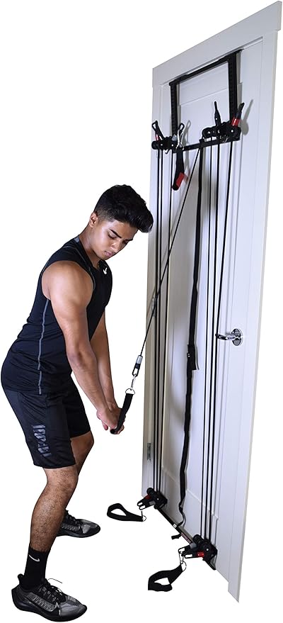 Home Gym Complete Body Exercise Workout Resistance Bands Door Gym w 2X Handles, 2X Ankle Straps and Straight Bar Included