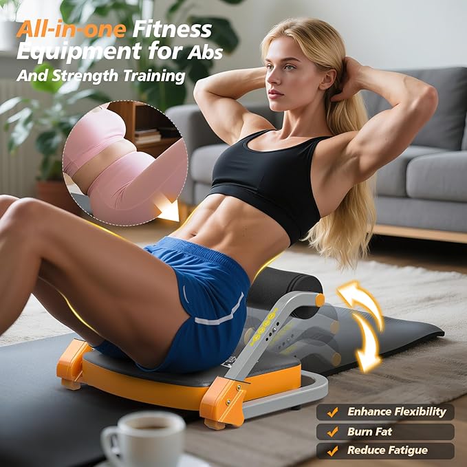 4 Adjustable Resistance Sit up Exercise Equipment, Ab Workout Equipment with 2 Resistance Bands, Automatic Rebound Ab Machine for All Ages Home Gym Fitness Stomach Workout