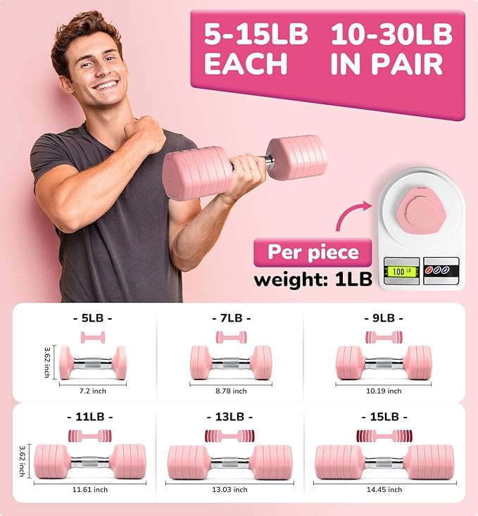 10LBS 20LBS 30LBS Dumbbells Adjustable Dumbbell Set of 2, Hand Weights for Women Men Free Weight Dumbbells Sets for Home Gym & Outdoor Exercise Workout Strength Training Equipments